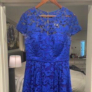 Ted Baker Blue Flutter Sleeve Fit and Flare Midi Dress